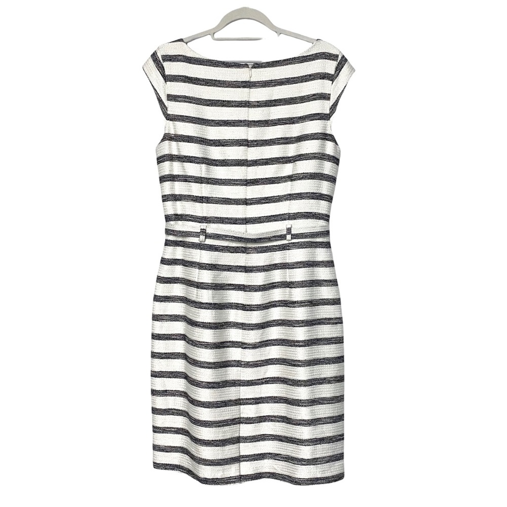 NEW Banana Republic Belted Striped Tweed Sheath Midi Event Dress Cap Sleeves 10 - Picture 4 of 9